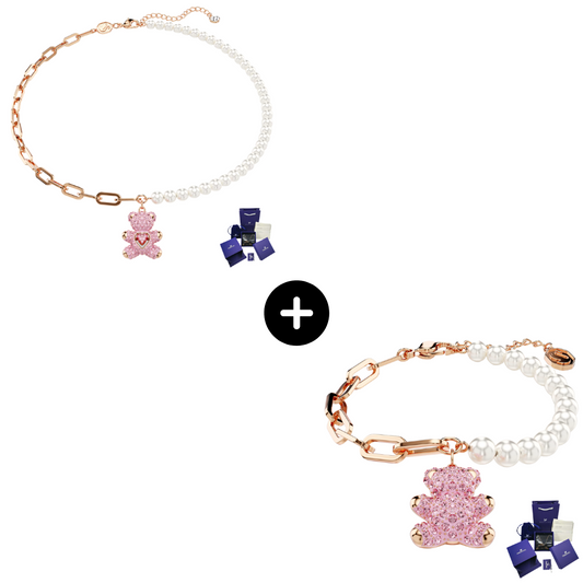 SET CONJUNTO PULSERA Y COLLAR TEDDY BEAR OSO SWAROVSKI PERLAS