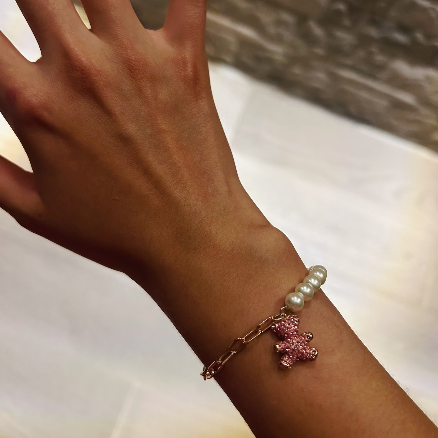 PULSERA BRAZALETE TEDDY BEAR OSO SWAROVSKI PERLAS + KIT DE REGALO
