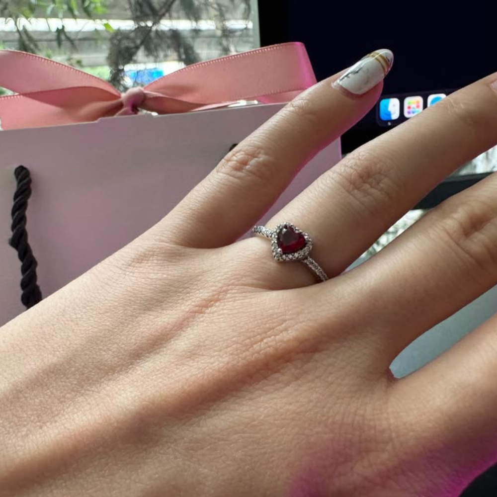 ANILLO PANDORA CORAZON ELEVADO ROJO + KIT DE REGALO
