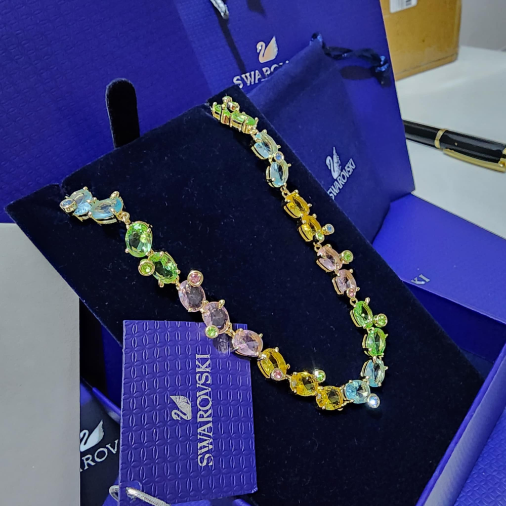 COLLAR TENIS GEMA CRISTALES COMPLETO MULTI COLOR VERDE SWAROVSKI + KIT DE REGALO
