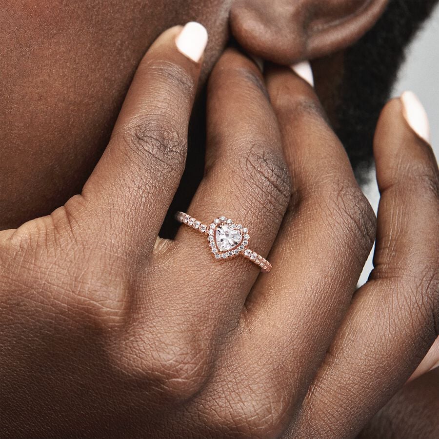 PANDORA PROMISE RING RAISED BRILLIANT HEART WHITE ROSE GOLD + GIFT KIT