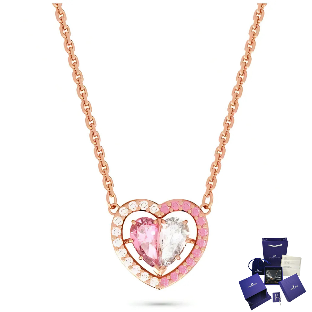 SWAROVSKI HEART NECKLACE PINK GEM PENDANT + GIFT KIT