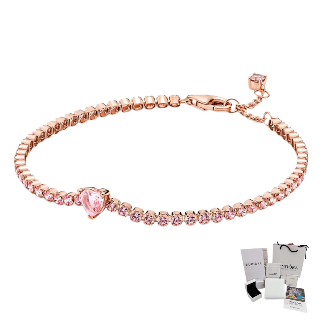 PANDORA BRILLIANT HEART ROSE GOLD TENNIS BRACELET + GIFT KIT