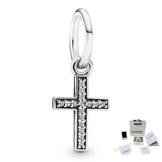 CHARM COLGANTE CRUZ RESPLANDECIENTE PANDORA + KIT DE REGALO