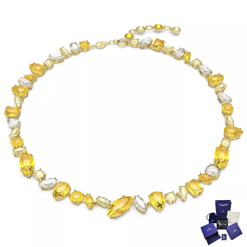 COLLAR GEMA CRISTALES COMPLETO MULTI COLOR SWAROVSKI DORADO AMARILLO + KIT DE REGALO