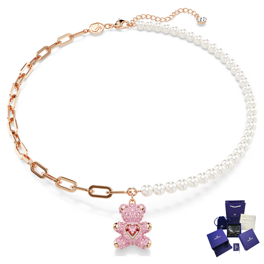 TEDDY BEAR NECKLACE SWAROVSKI ROSE GOLD PEARLS