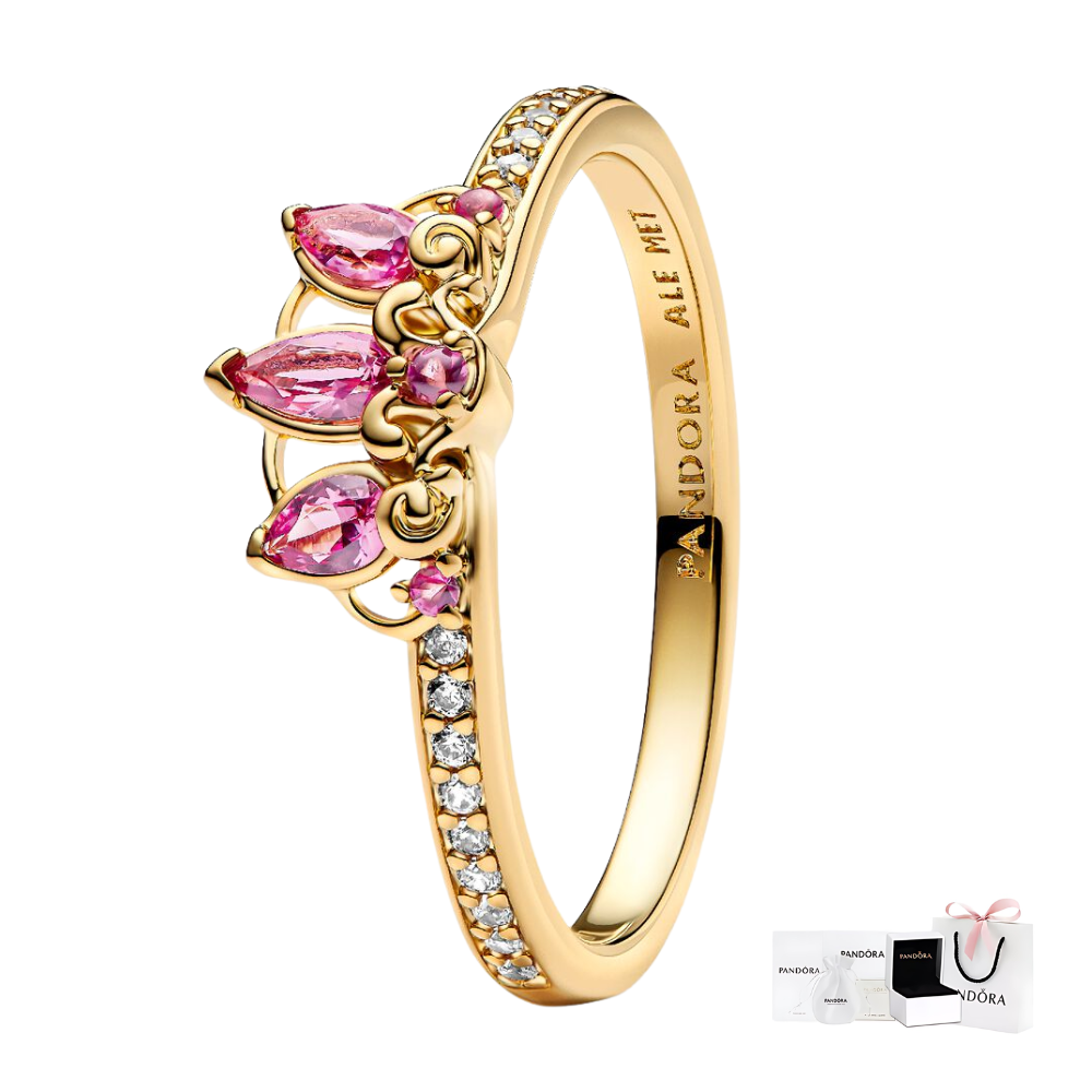 ANILLO PANDORA PINCESA DISNEY RAPUNZEL TIARA DORADO