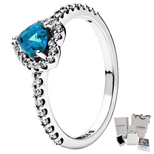 PANDORA RAISED HEART PROMISE RING BLUE + GIFT KIT
