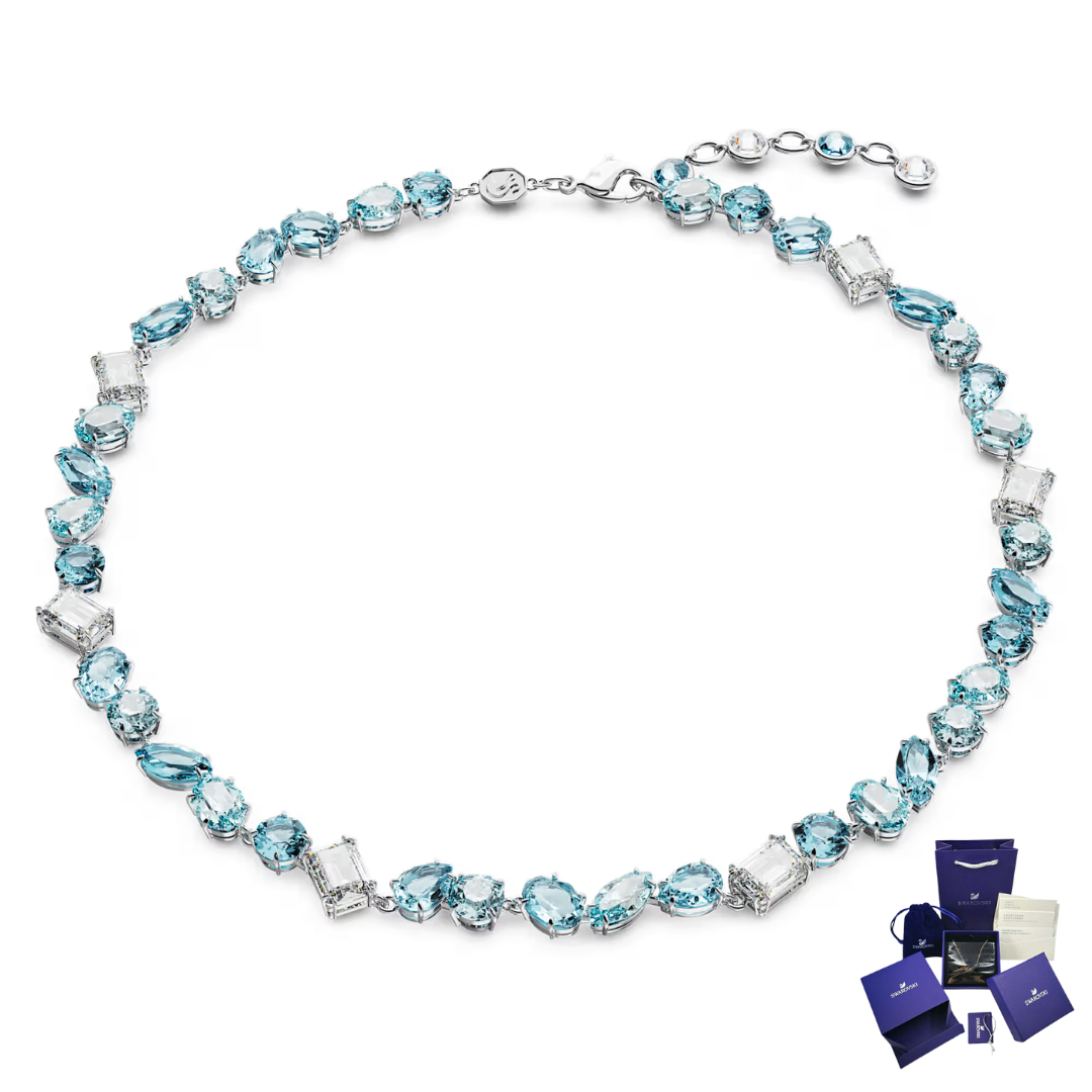 COLLAR GEMA CRISTALES COMPLETO AZUL SWAROVSKI + KIT DE REGALO