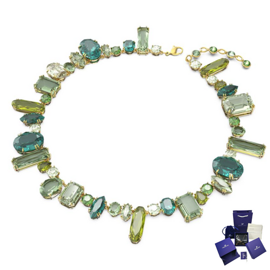 GEM NECKLACE WITH FULL MULTI-COLOR SWAROVSKI GREEN CRYSTALS + GIFT KIT