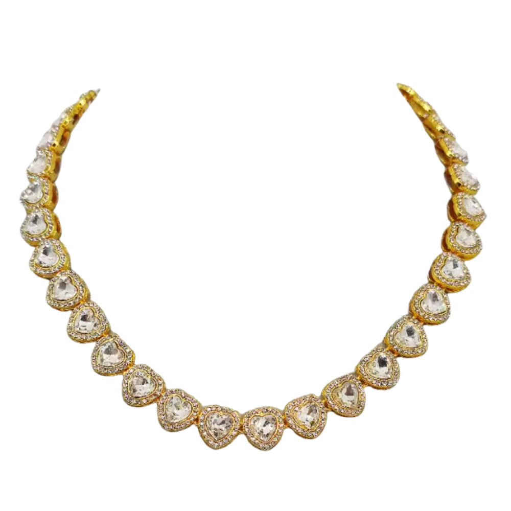 COLLAR SWAROVSKI TENIS DORADO ORO CORAZONES BLANCOS ARIANA GRANDE + KIT DE REGALO