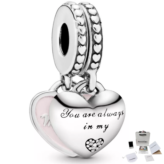 CHARM COLGANTE CORAZON MADRE E HIJA COLOR ROSA PLATA