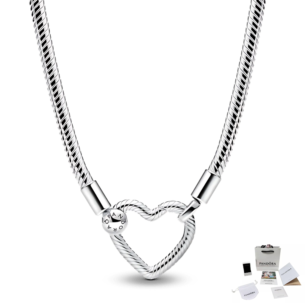 COLLAR CADENA DE SERPIENTE CORAZON PANDORA PARA CHARMS PLATA 925