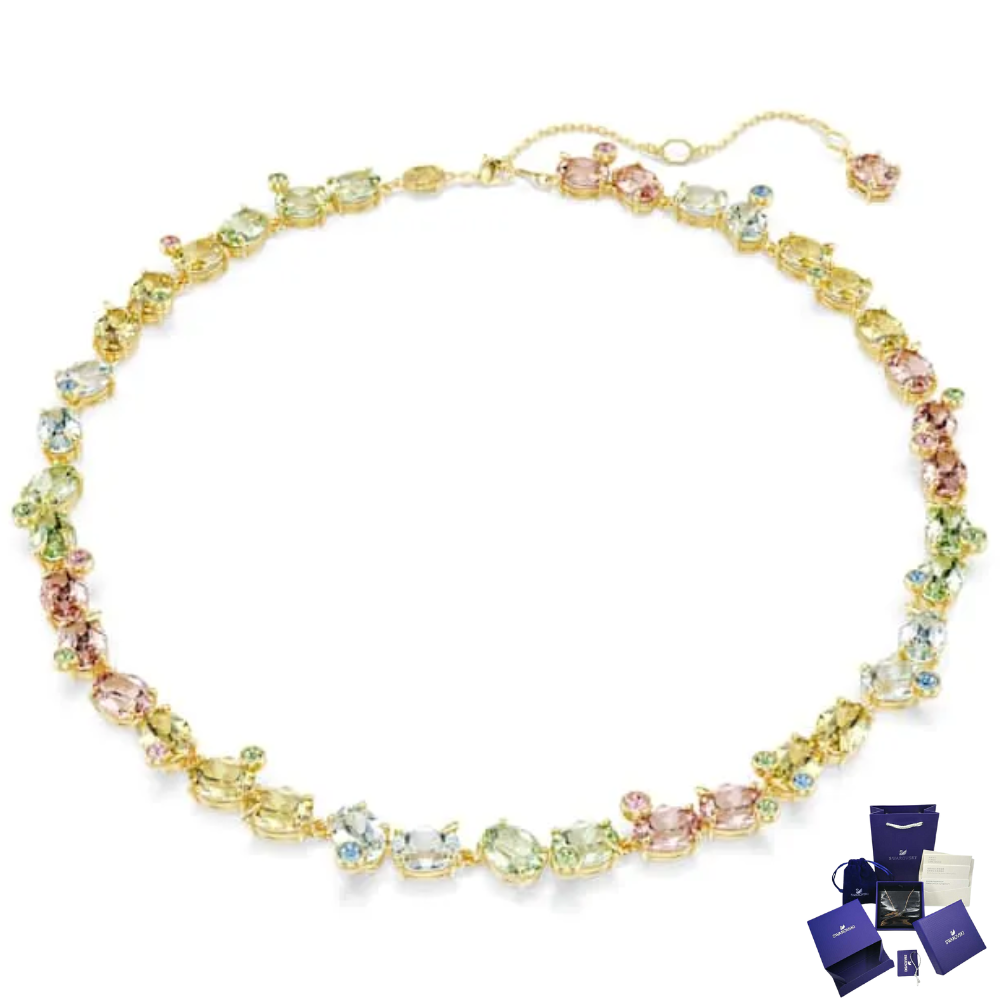 COLLAR TENIS GEMA CRISTALES COMPLETO MULTI COLOR VERDE SWAROVSKI + KIT DE REGALO
