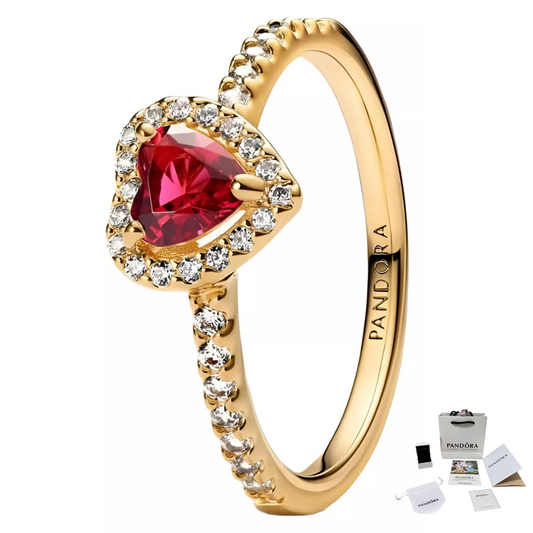PANDORA PROMISE RING RAISED HEART RED GOLD GOLD + GIFT KIT