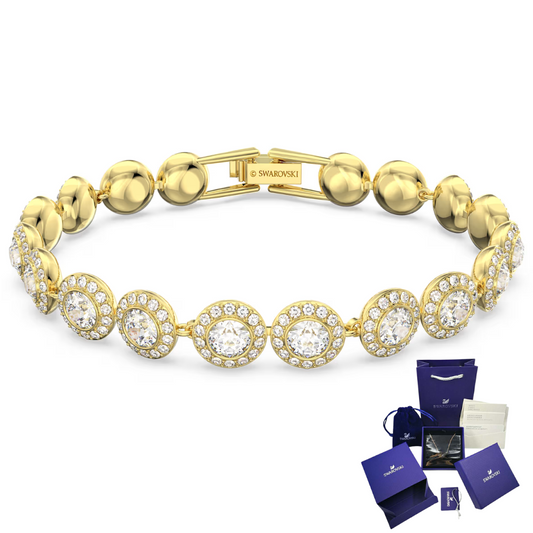 SWAROVSKI CRYSTAL TENNIS ANGELIC HALO GOLD BRACELET + GIFT KIT