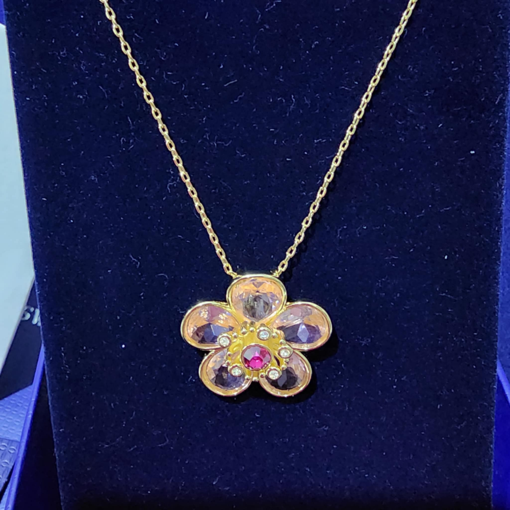 COLLAR COLGANTE SWAROVSKI FLORERE FLOR ROSA ORO CRISTALES + KIT DE REGALO