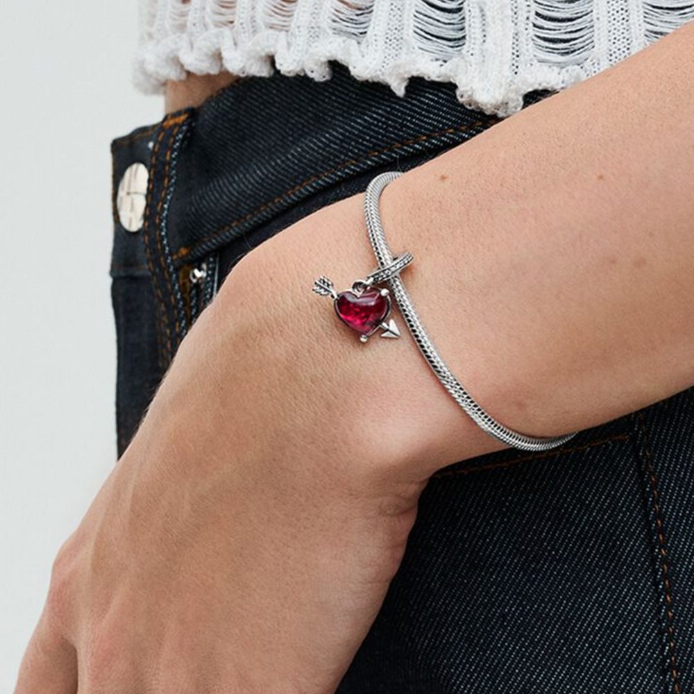 CHARM PANDORA CORAZON FLECHADO ROJO AMOR LOVE .925