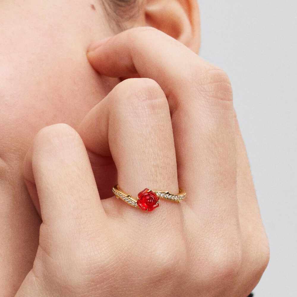 ANILLO PANDORA PINCESA DISNEY BELLA Y LA BESTIA ROSA ENCANTADA ORO 14K