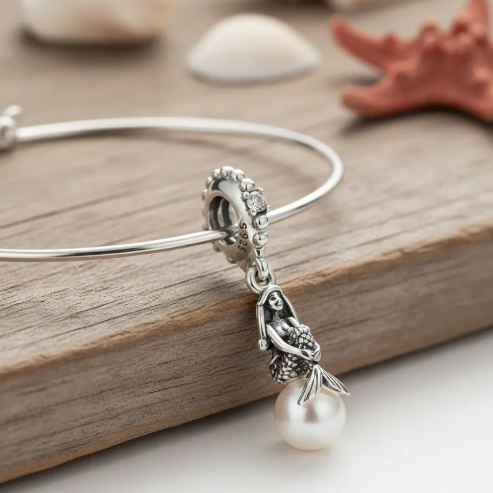 CHARM PANDORA ARIEL SIRENITA PERLAS DISNEY PLATA .925