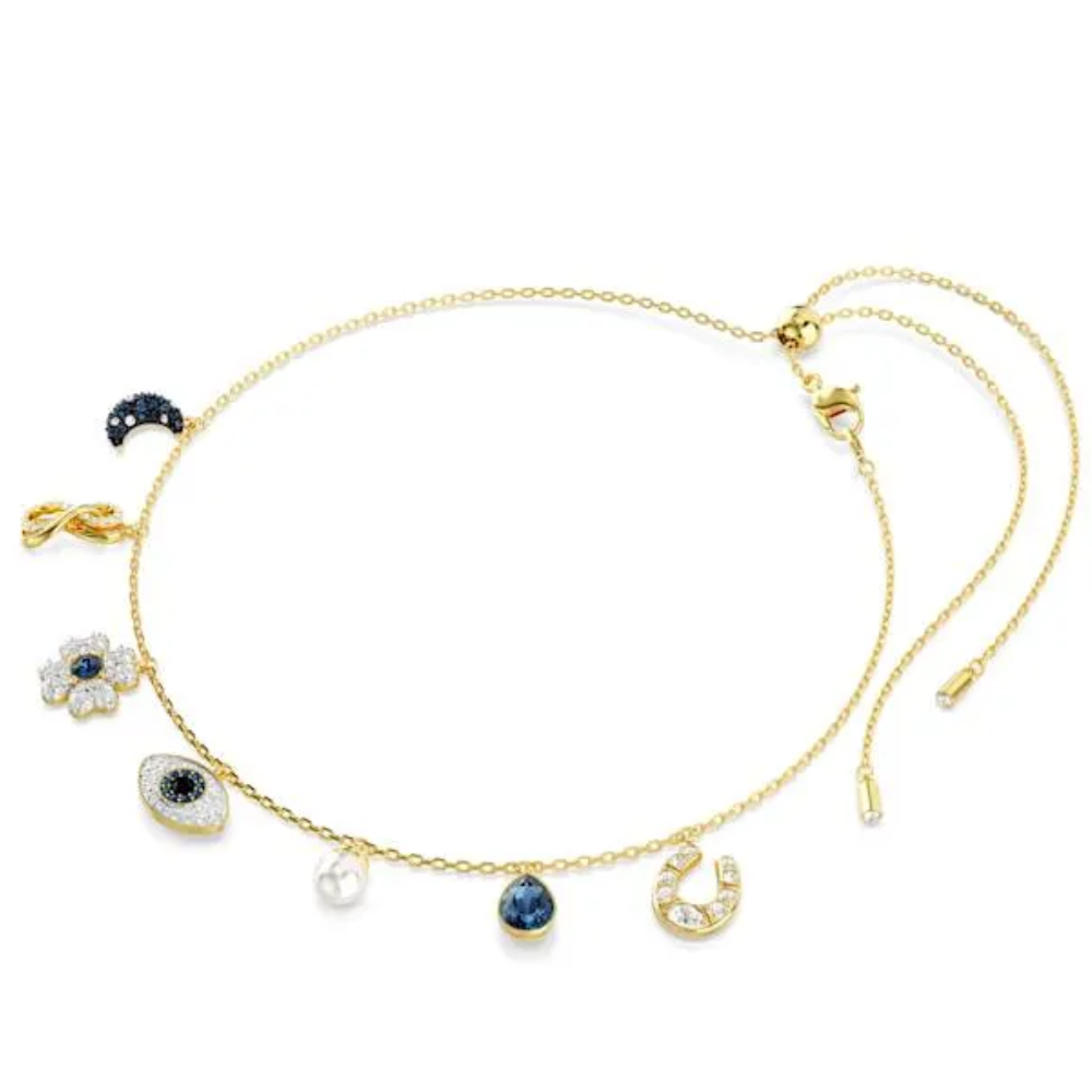 COLLAR GARGANTILLA SWAROVSKI SIMBOLICA LUNA INFINITO TREBOL OJO HERRADURA ORO