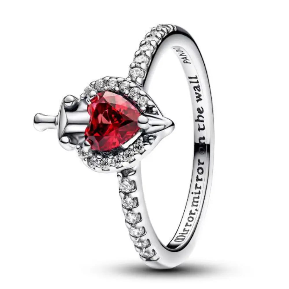 ANILLO PANDORA CORAZON ROJO ESPADA REINA MALVADA DISNEY PLATA .925 ZOCALO ONLINE