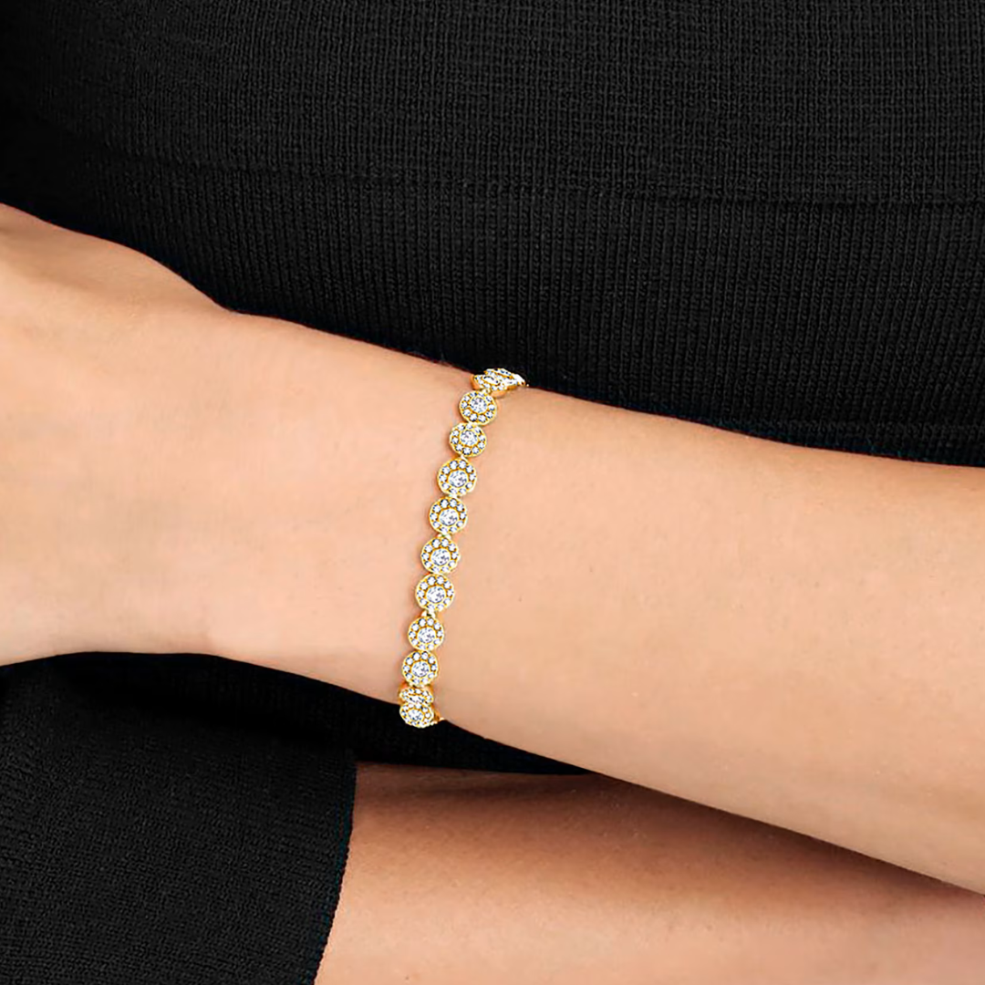 SWAROVSKI CRYSTAL TENNIS ANGELIC HALO GOLD BRACELET + GIFT KIT
