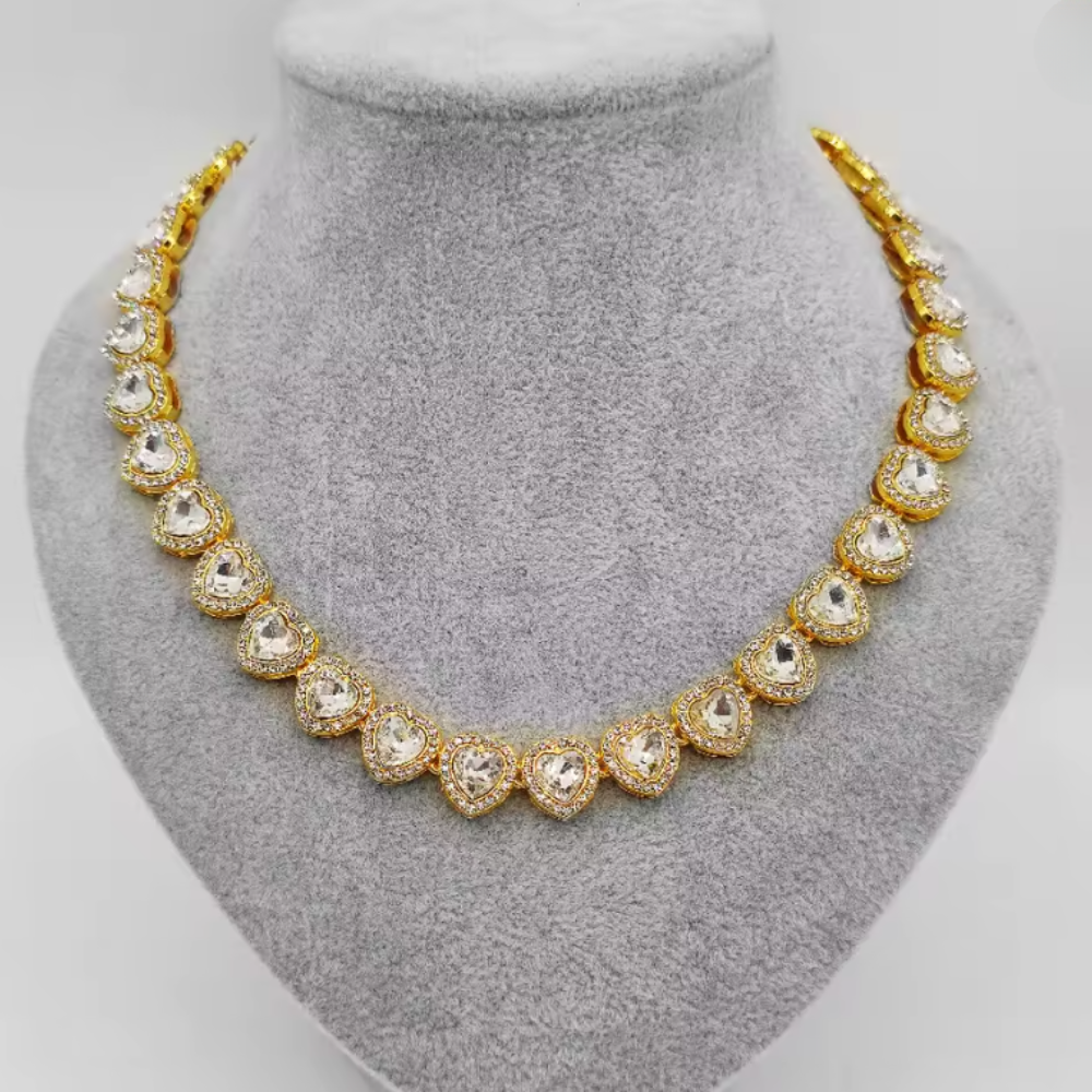 COLLAR SWAROVSKI TENIS DORADO ORO CORAZONES BLANCOS ARIANA GRANDE + KIT DE REGALO