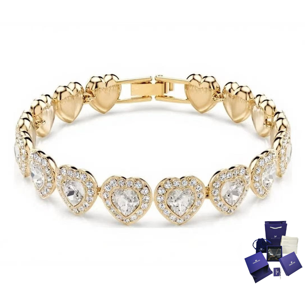 PULSERA BRAZALETE SWAROVSKI ORO DORADO TENIS CORAZONES BLANCOS ARIANA GRANDE