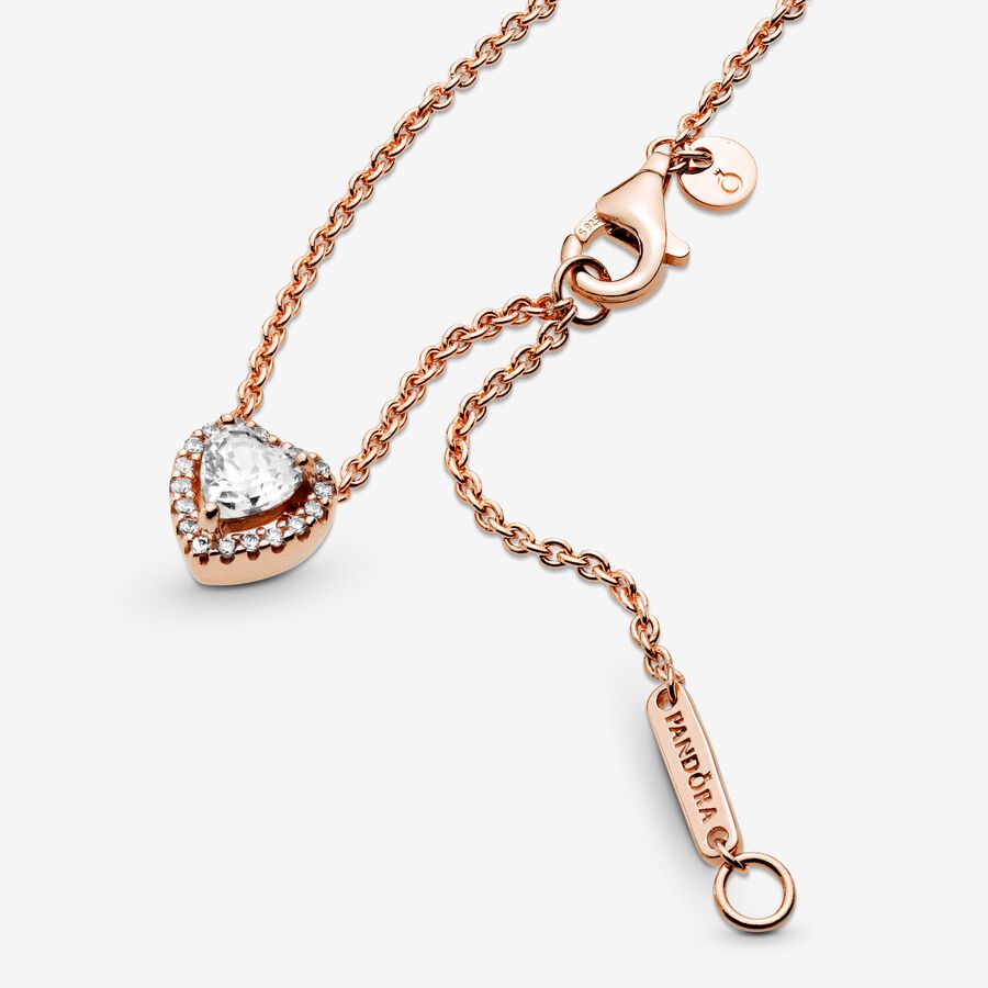 COLLAR PANDORA SPARKLING CORAZÓN ELEVADO ROSA + KIT DE REGALO