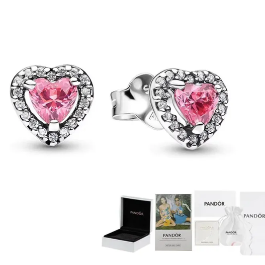 PANDORA RAISED HEART PINK EARRINGS + GIFT KIT