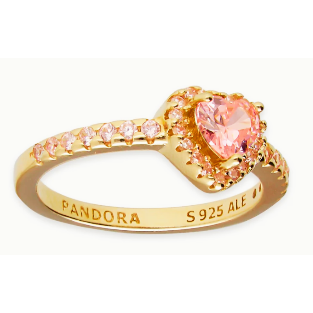 ANILLO PANDORA PROMESA CORAZON ELEVADO ROSA DORADO ORO + KIT DE REGALO