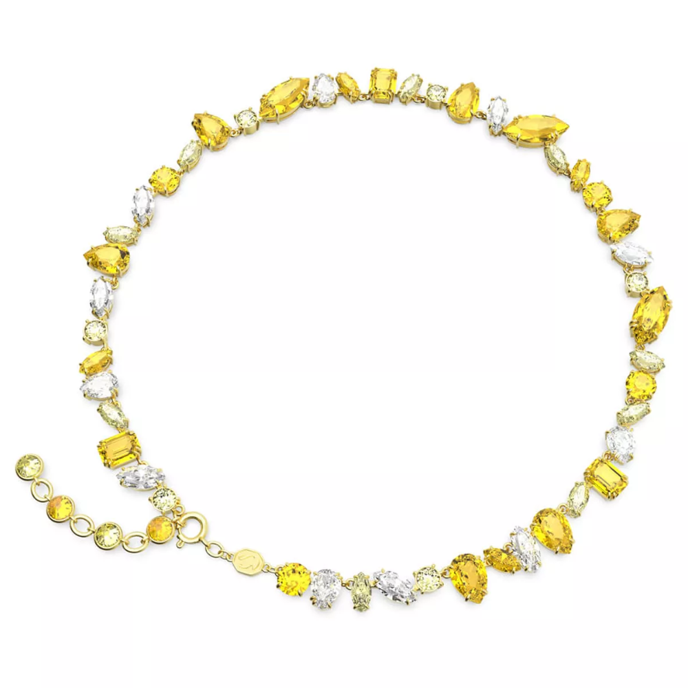 COLLAR GEMA CRISTALES COMPLETO MULTI COLOR SWAROVSKI DORADO AMARILLO + KIT DE REGALO