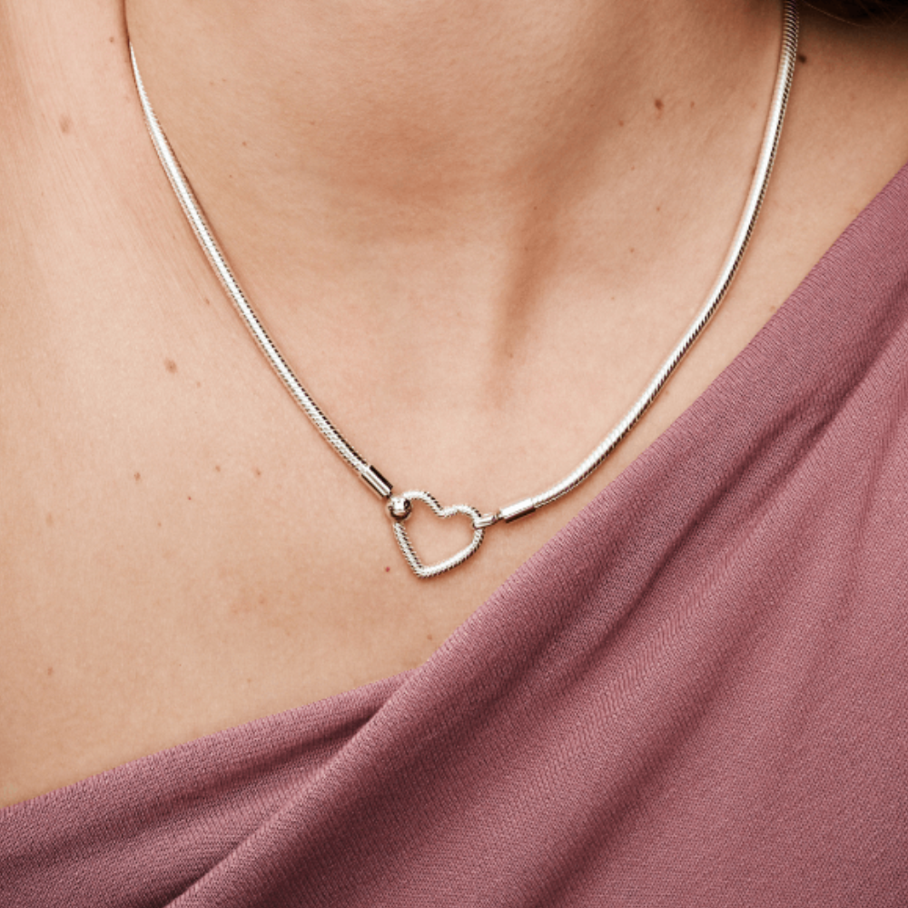COLLAR CADENA DE SERPIENTE CORAZON PANDORA PARA CHARMS PLATA 925