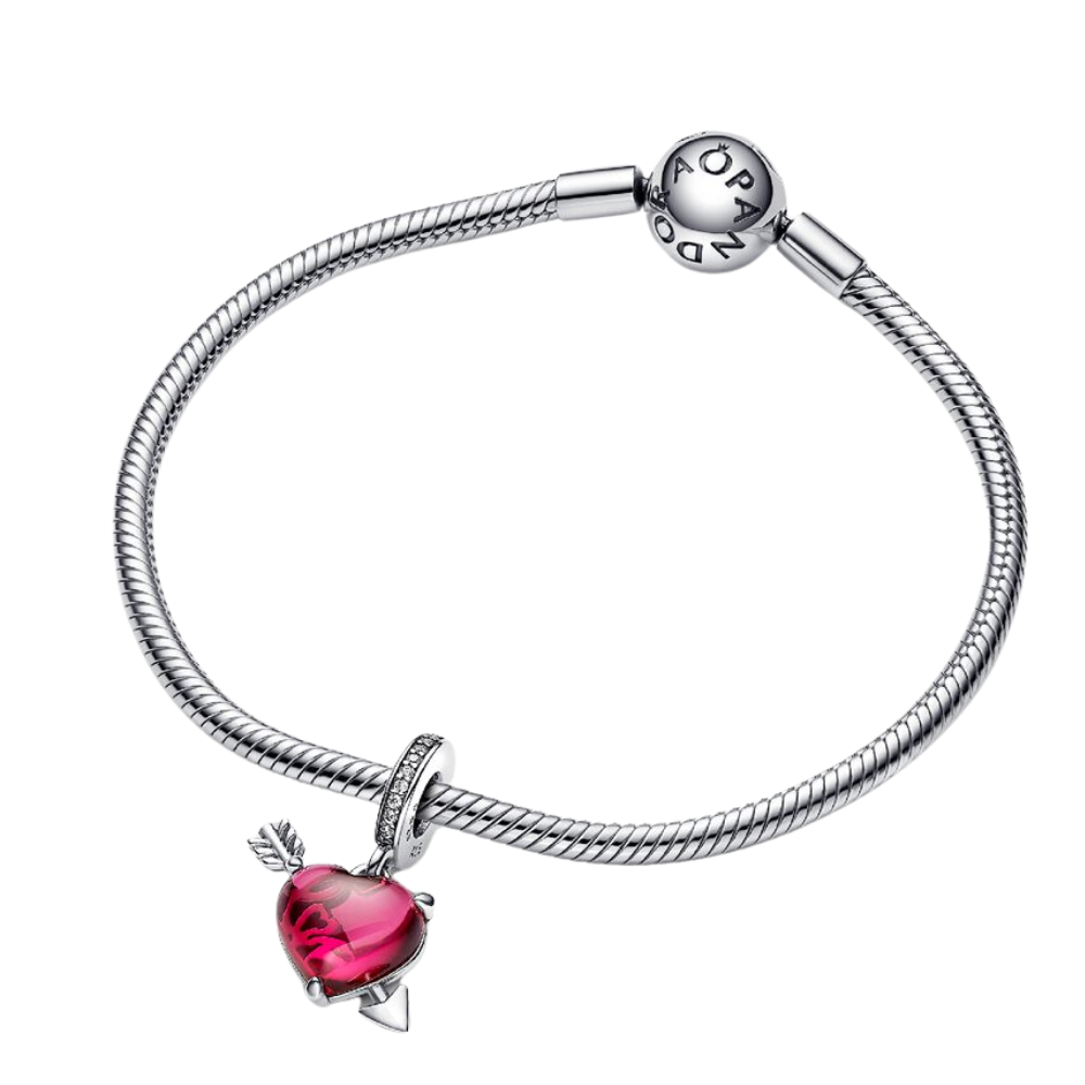 CHARM PANDORA CORAZON FLECHADO ROJO AMOR LOVE .925