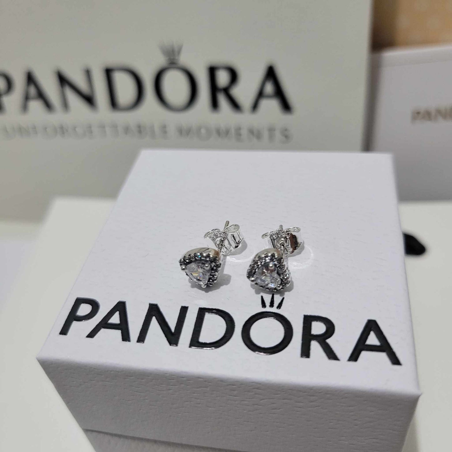 PANDORA SILVER RAISED HEART SET RING + NECKLACE + EARRINGS