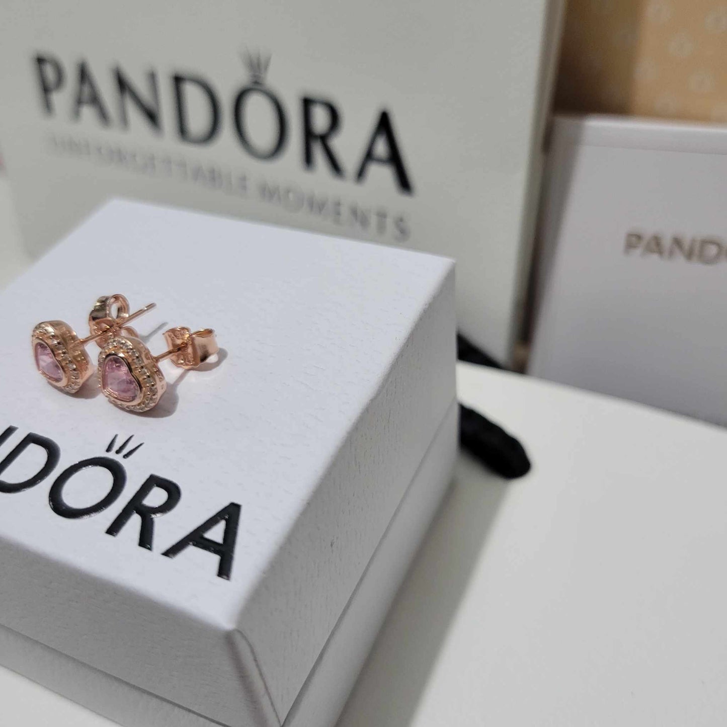 PANDORA RAISED HEART ROSE GOLD EARRINGS + GIFT KIT