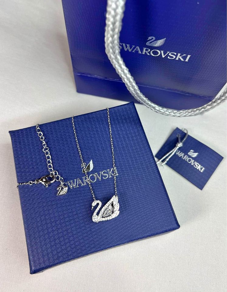 COLLAR SWAROVSKI DANCING SWAN AZUL CISNE RODIO + KIT DE REGALO