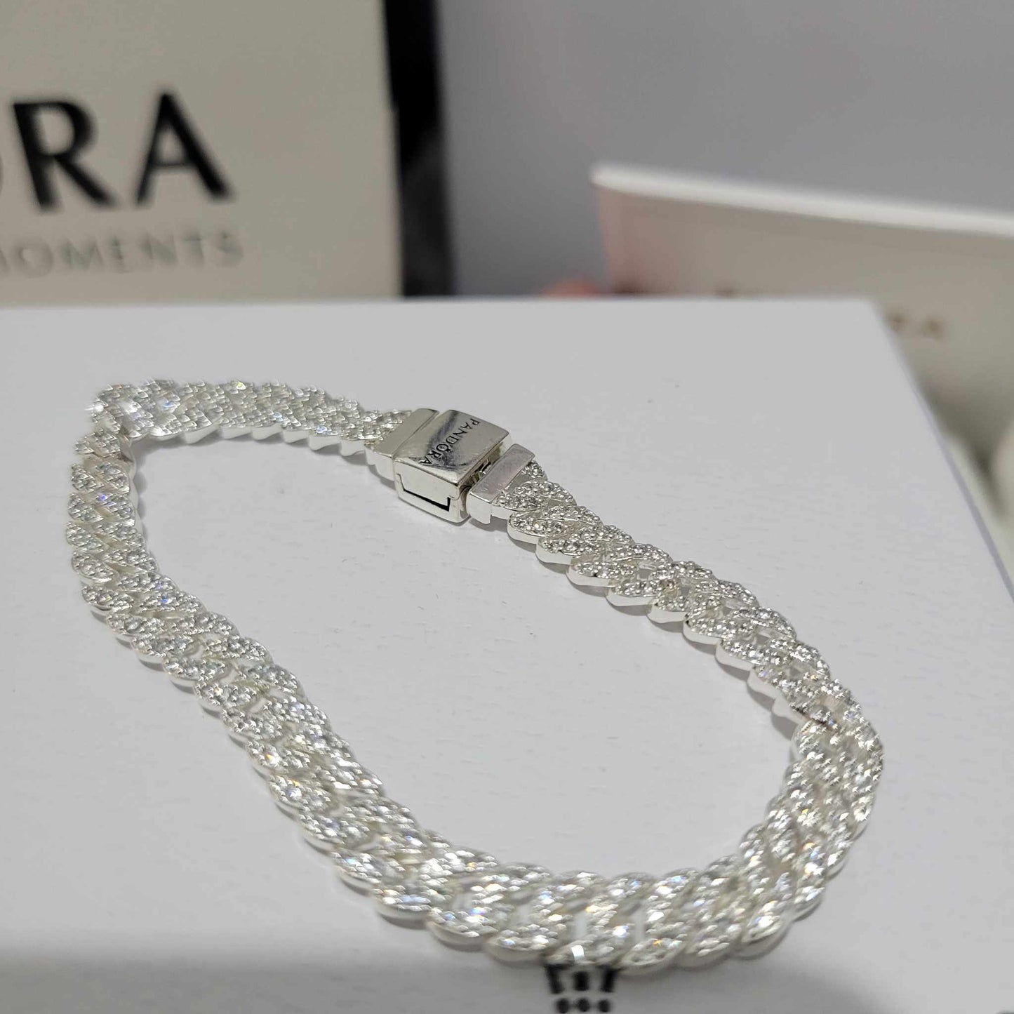 PANDORA TENNIS TIMELESS PAVE BRILLIANT SILVER BRACELET + GIFT KIT