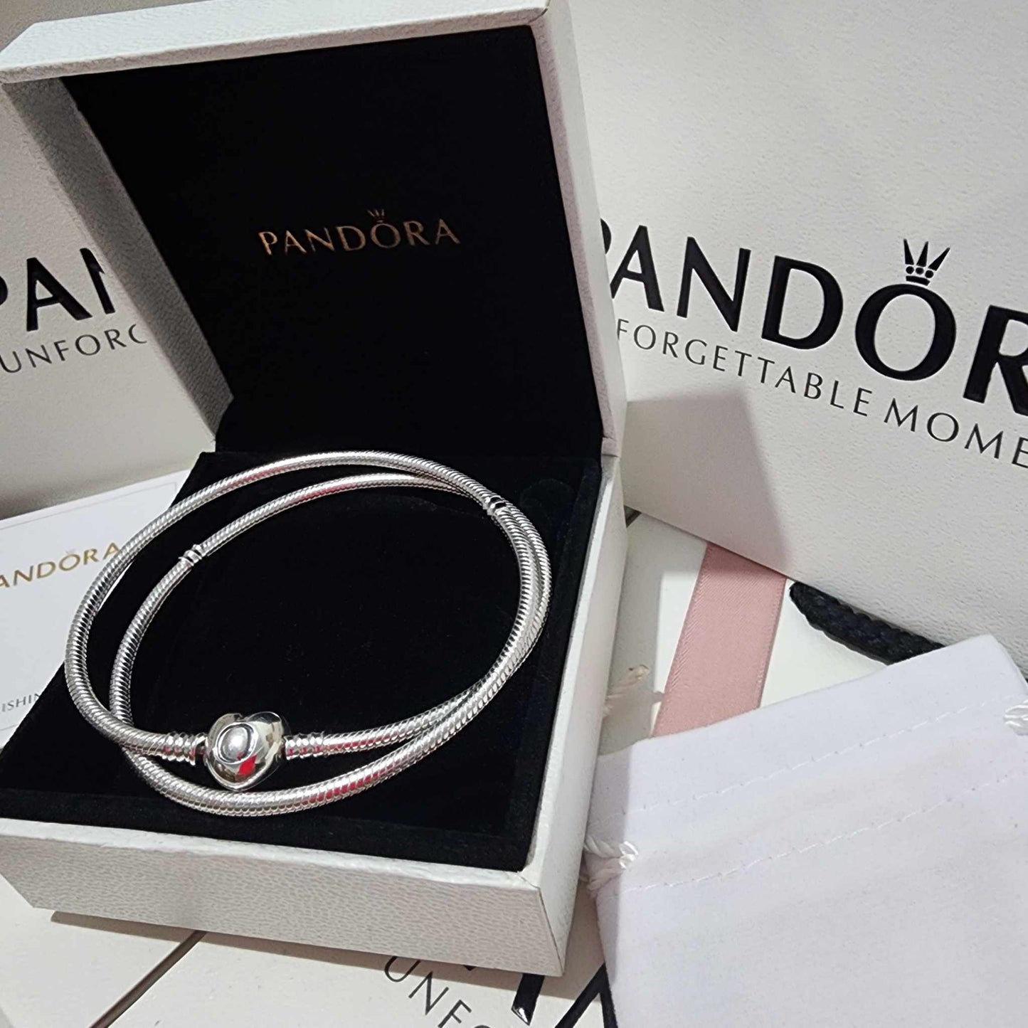 COLLAR CORAZON MOMENTS PARA CHARMS PANDORA 925 + KIT DE REGALO