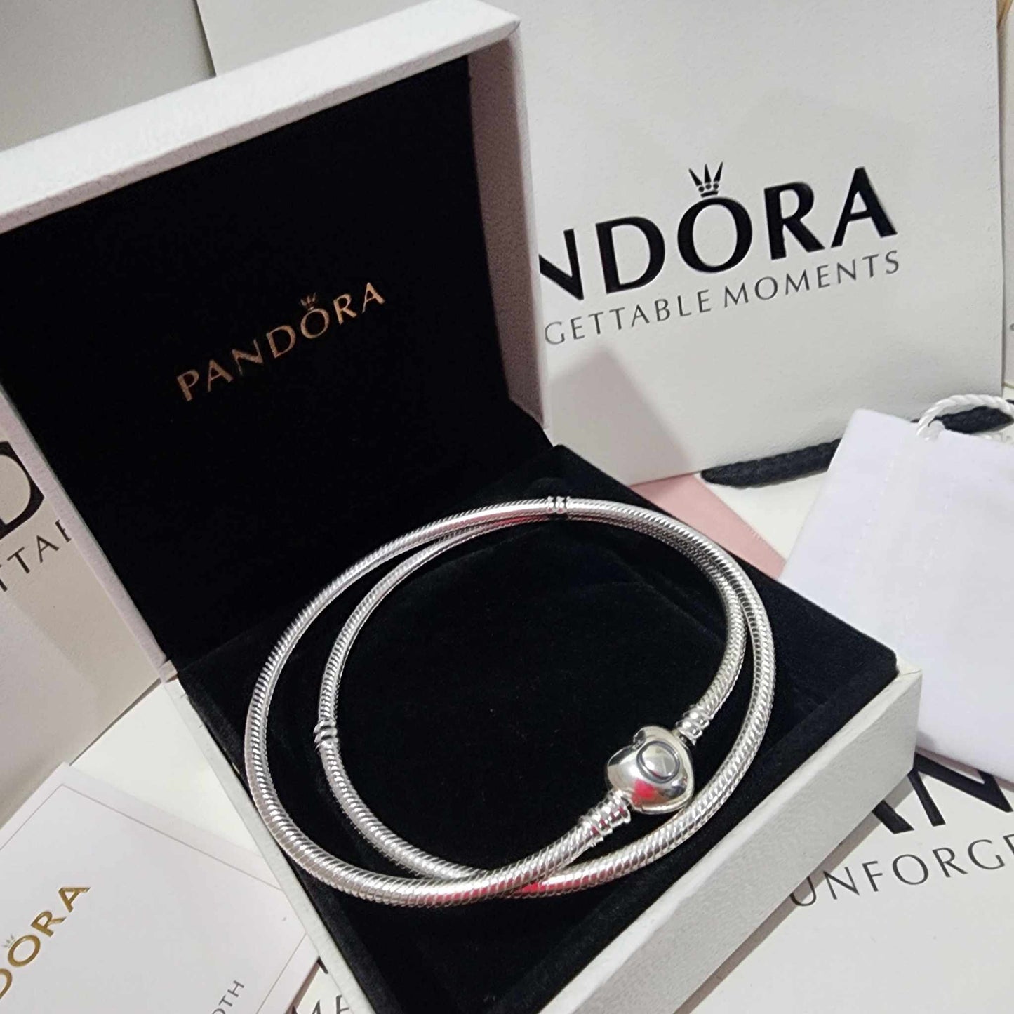 COLLAR CORAZON MOMENTS PARA CHARMS PANDORA 925 + KIT DE REGALO