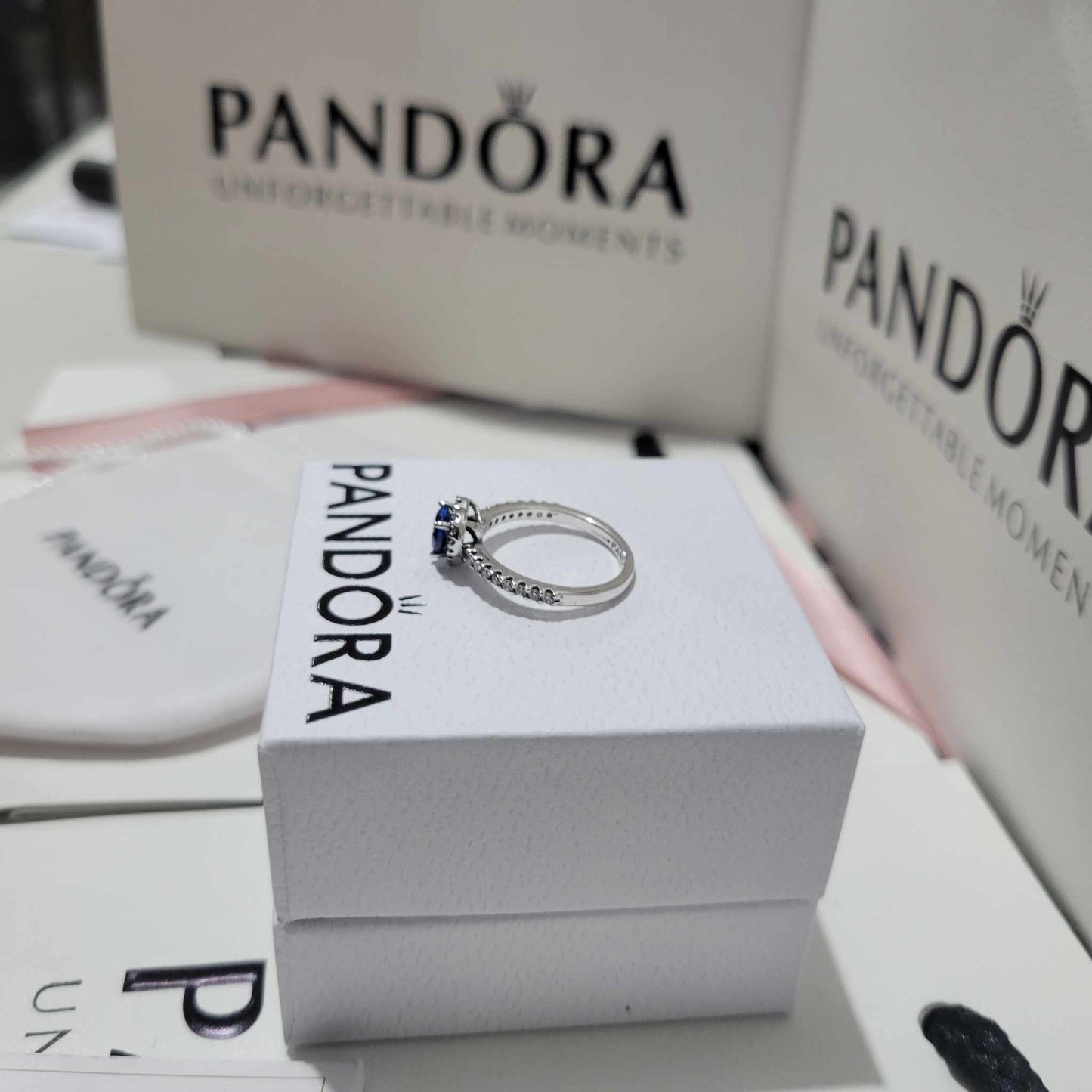 PANDORA RAISED HEART PROMISE RING NAVY BLUE + GIFT KIT