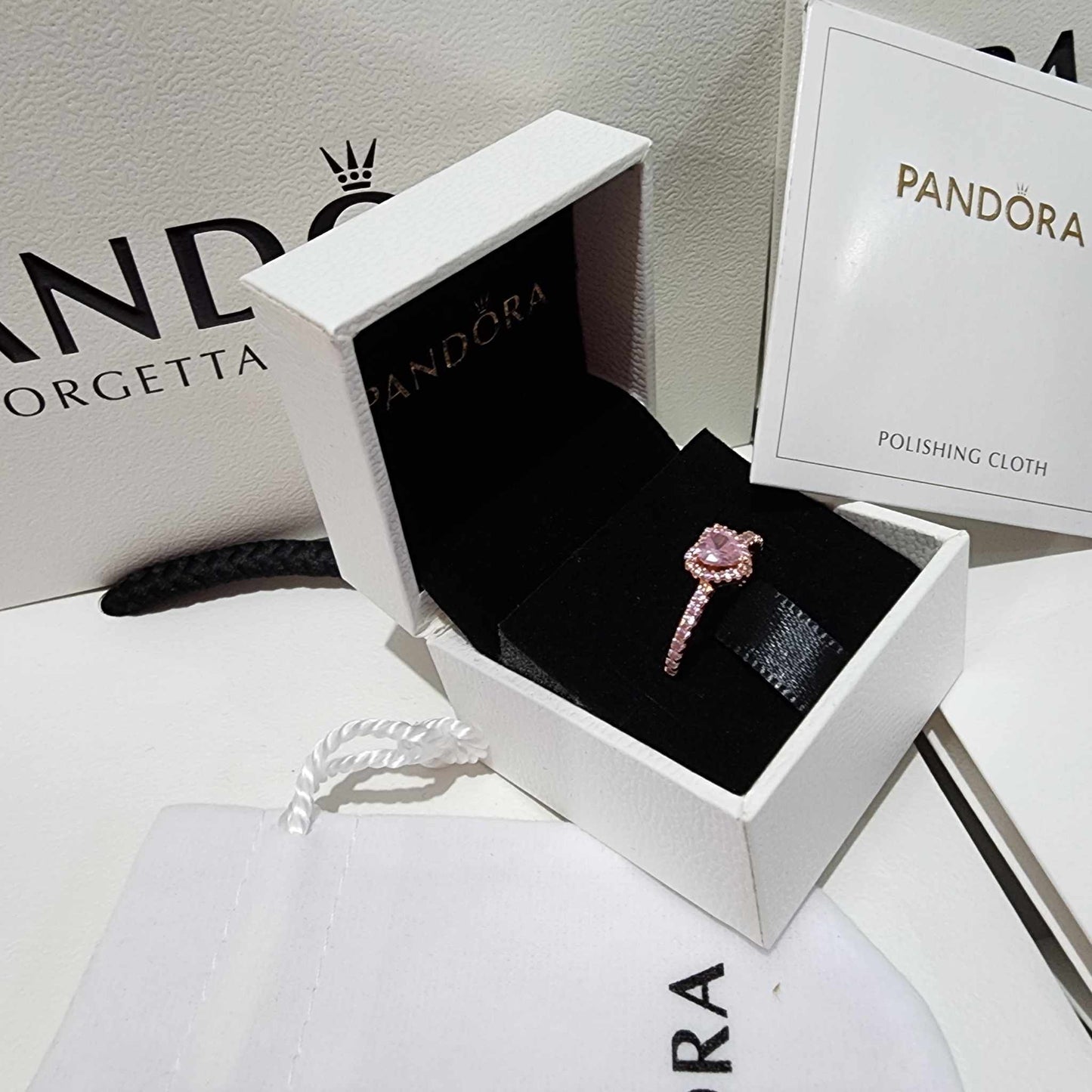 ANILLO PANDORA PROMESA CORAZON BRILLANTE ELEVADO ORO ROSA + KIT DE REGALO