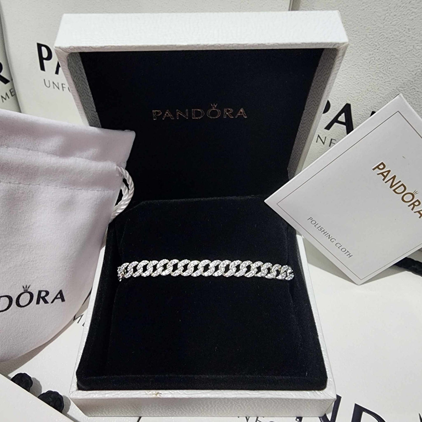 PANDORA TENNIS TIMELESS PAVE BRILLIANT SILVER BRACELET + GIFT KIT