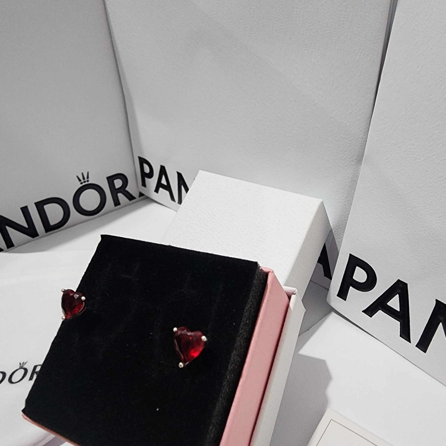 ARETES PENDIENTES PANDORA CORAZON ROJO AMOR + KIT DE REGALO