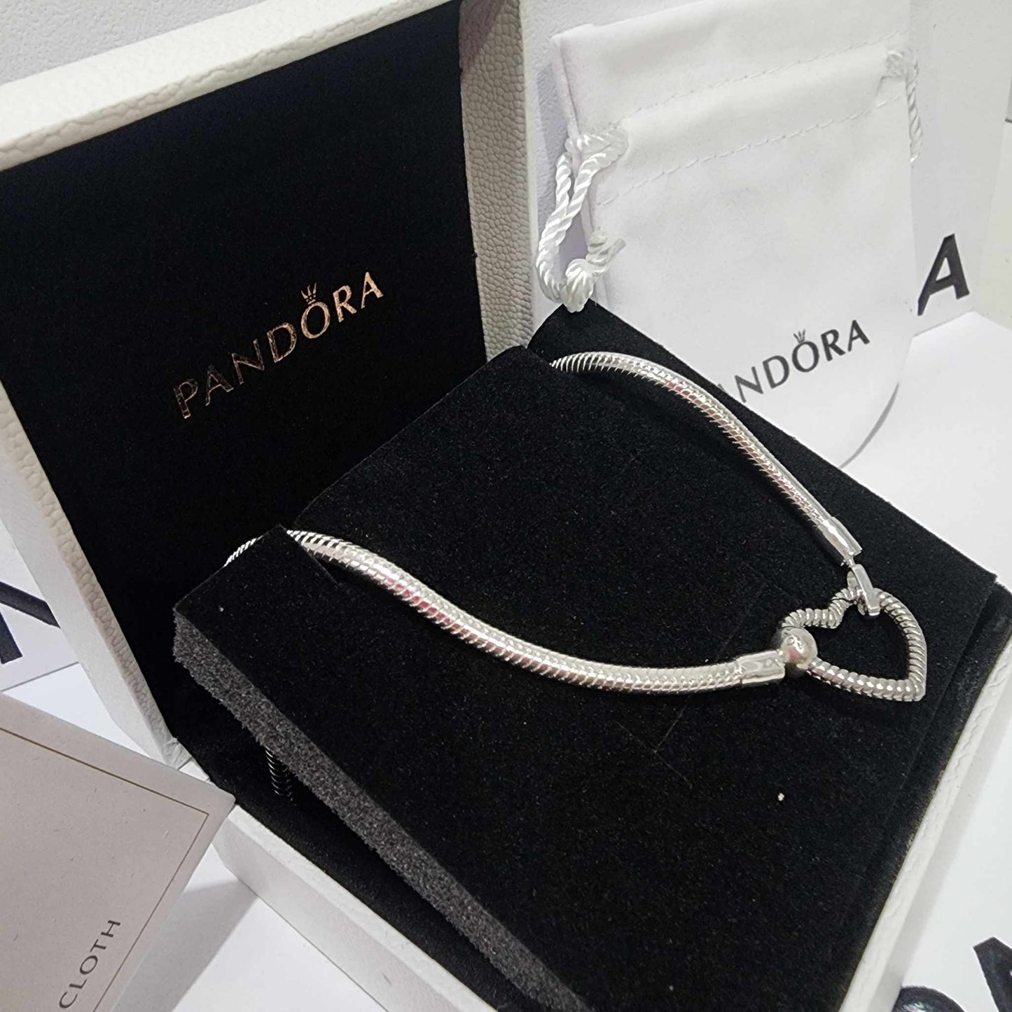 COLLAR CADENA DE SERPIENTE CORAZON PANDORA PARA CHARMS PLATA 925