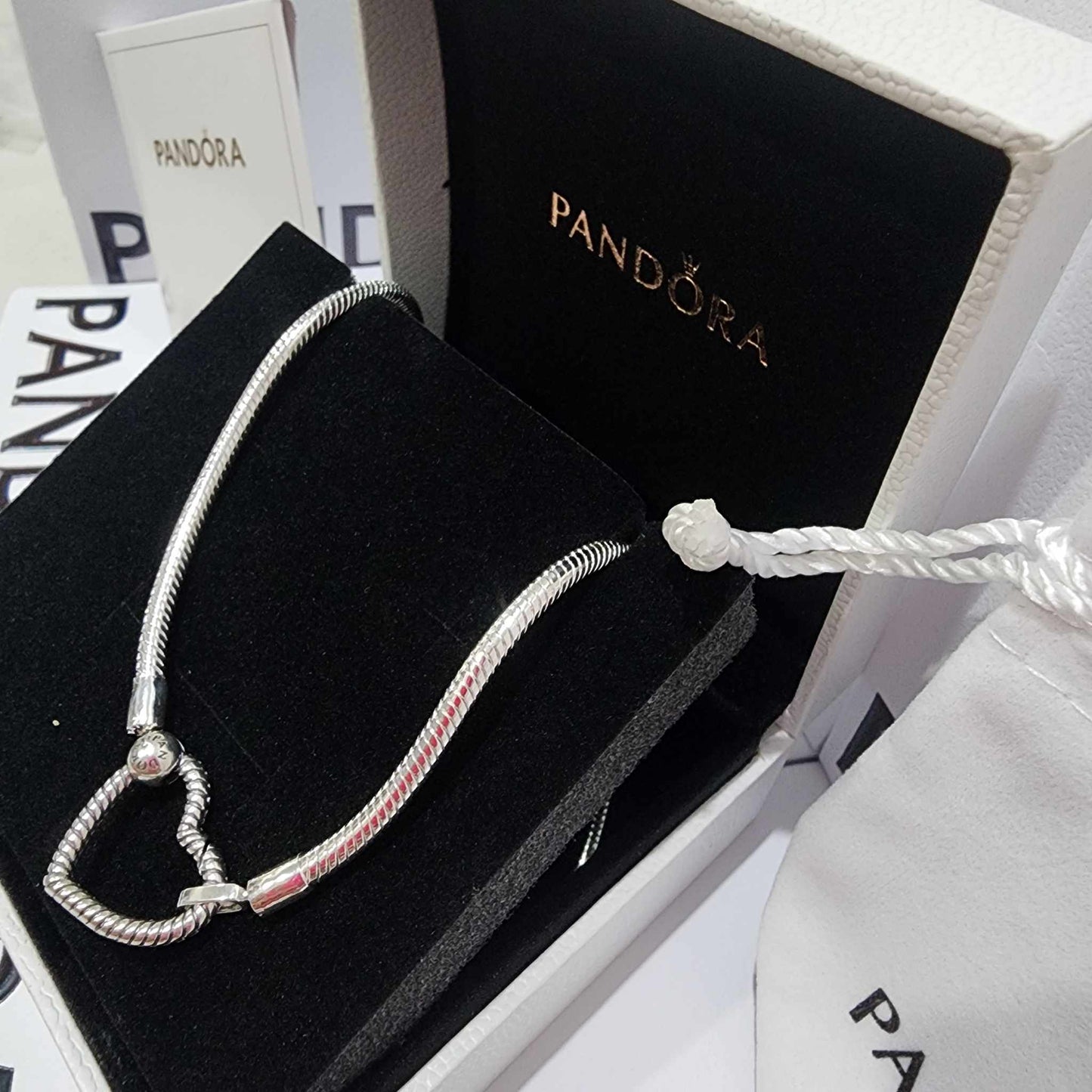 COLLAR CADENA DE SERPIENTE CORAZON PANDORA PARA CHARMS PLATA 925