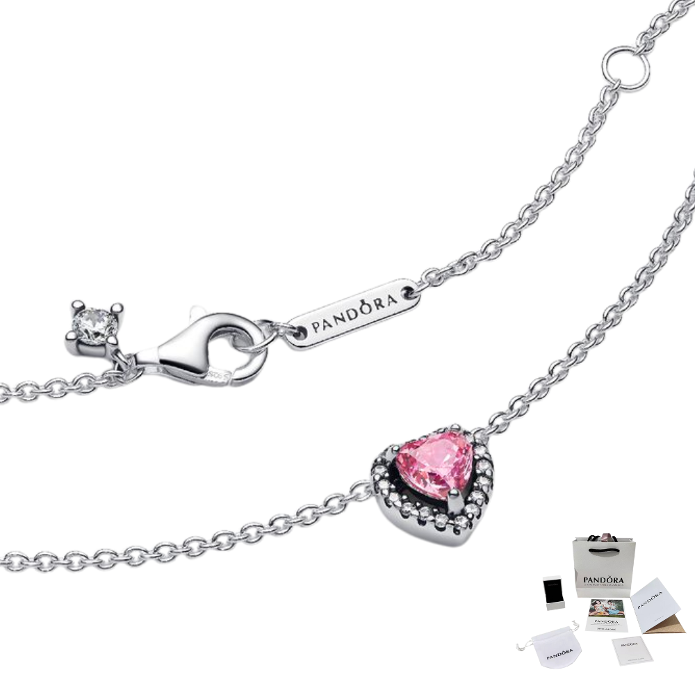 Offer PANDORA PINK HEART RAISED ZIRCONIA NECKLACE S925 – ZOCALO