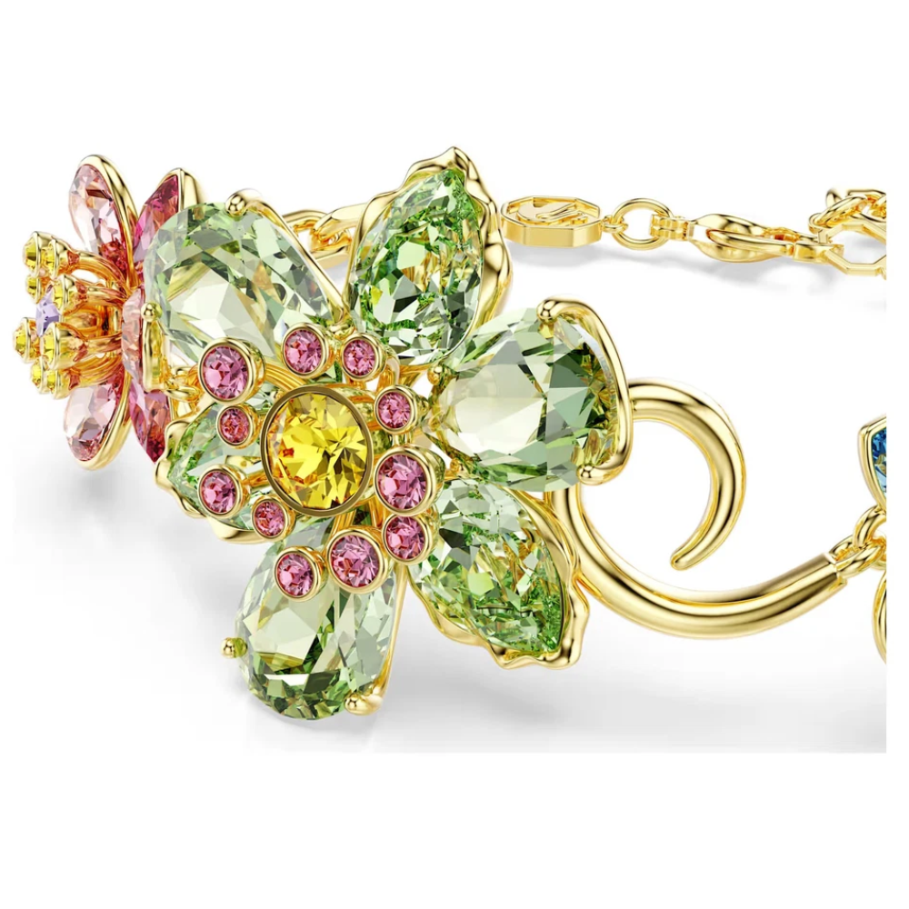 PULSERA BRAZALETE SWAROVSKI IDYLLIA CRISTALES FLOR MULTI COLOR DORADO + KIT DE REGALO