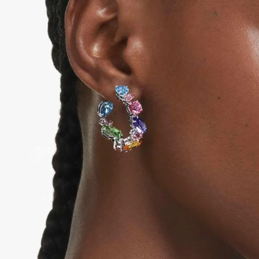 SET NECKLACE + BRACELET + EARRINGS SWAROVSKI MULTICOLOR GEM STONES CRYSTALS